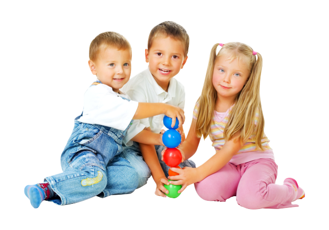 Three kids playing balls