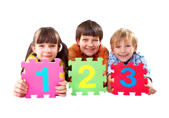 Three kids playing numbers